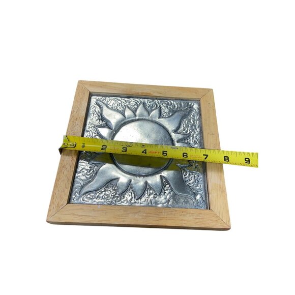Decorative rubber Wood Framed silver metal sun design wall art decor 8x8x1 SKU 9 - Picture 9 of 11
